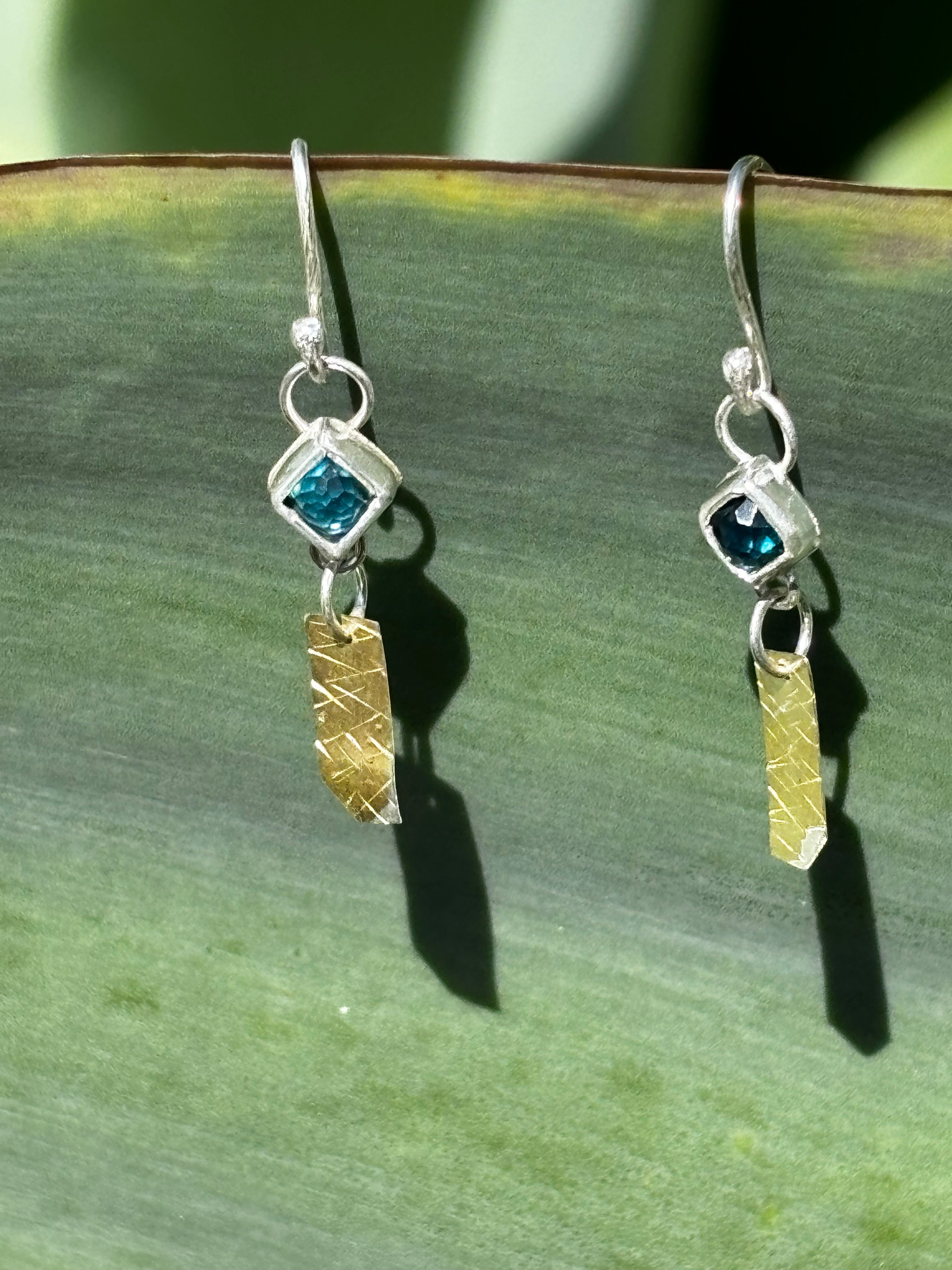 Sterling silver / 18K Gold Topaz 'Banner" Earrings